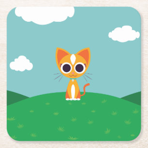 Purrl the Cat Square Paper Coaster