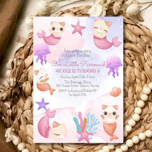 Purrmaid cat mermaid cute girl birthday invitation