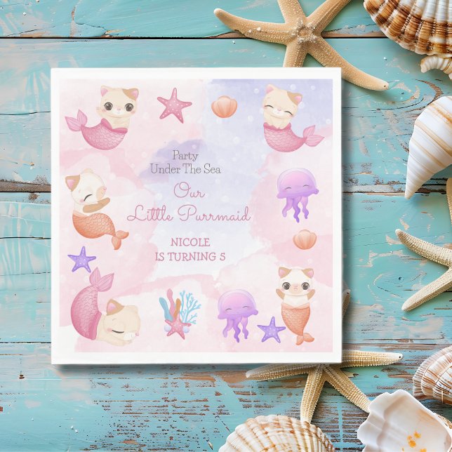 Purrmaid cat mermaid cute girl birthday  napkin (Creator Uploaded)