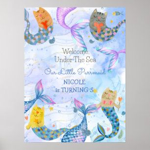 Purrmaid cat mermaid girl birthday welcome poster