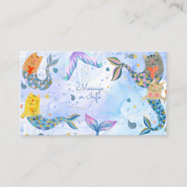 Purrmaid cat mermaid watercolor girl birthday enclosure card (Front)