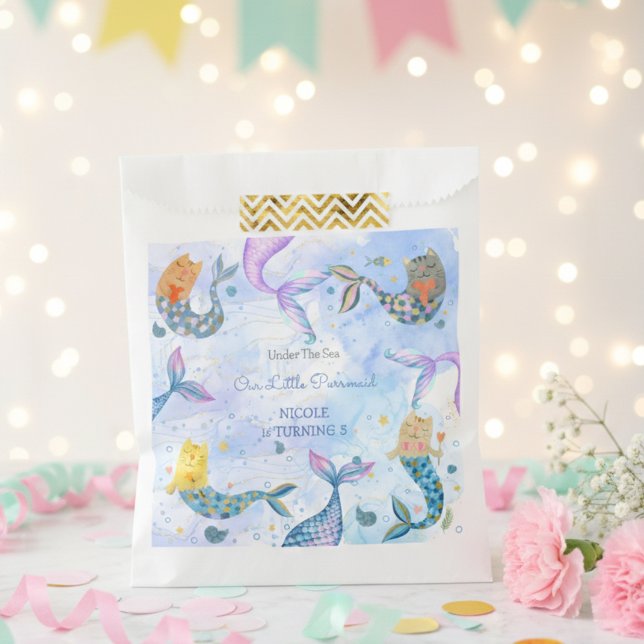 Purrmaid cat mermaid watercolor girl birthday favour bag (Creator Uploaded)
