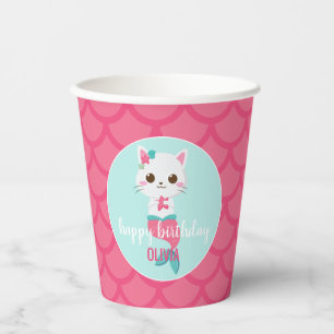 Purrmaid  Kitty Mermaid Pink Scales birthday Party Paper Cups