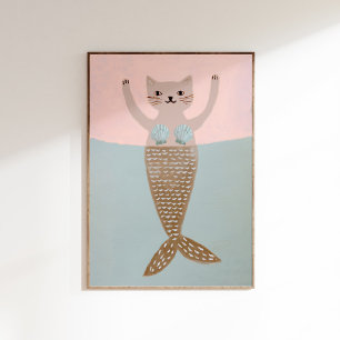 Purrmaid Nursery Wall Art Cute Cat Mermaid Print