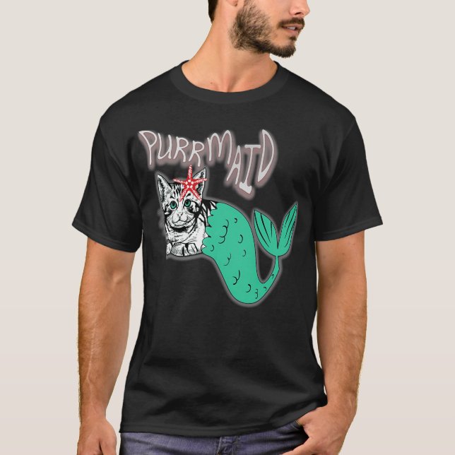 Purrmaid Under Water Cat Kitten Mermaid Funny Meow T-Shirt (Front)