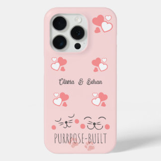 Purrpose built intertwined cats custom names pink iPhone 15 pro case