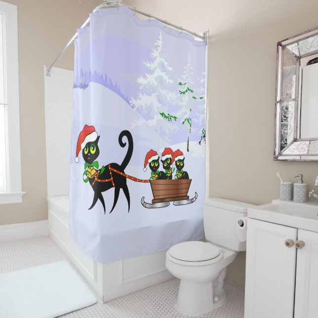 Purrr-fect Christmas Kittens Shower Curtain (In Situ)