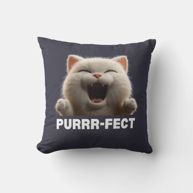 PURRR-FECT Hilarious Laughing Cat Meme T Shirt Cushion (Front)