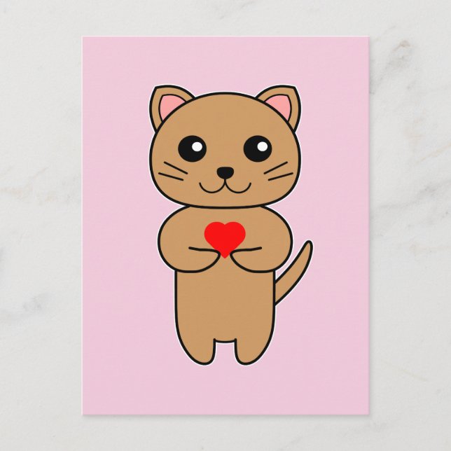 Purrrfect Love - Pink Background Postcard (Front)