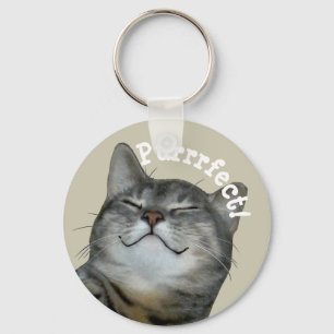 Purrrfect Smiling smug kitty cat Key Ring