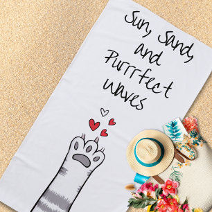 Purrrfect Waves Pawesome  Beach Towel