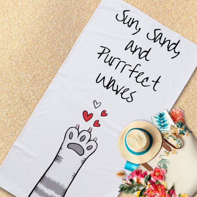 Purrrfect Waves Pawesome  Beach Towel (Purrrfect Waves Pawesome Beach Towel)