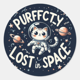 Purrrfectly Lost in Space Cat Cute Astronaut Kitty Classic Round Sticker