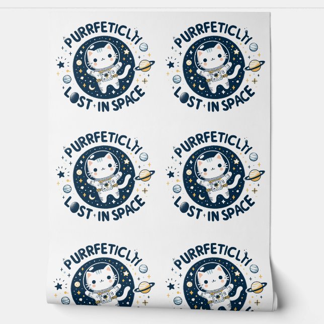 Purrrfectly Lost in Space Cute Astronaut Cat Wallpaper (Unrolling)
