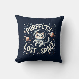 Purrrfectly Lost in Space Cute Cat Astronaut  Cushion