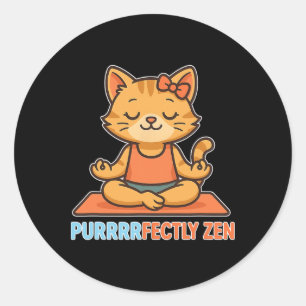 Purrrrfectly Zen Cat Kitten Meditating On Yoga Mat Classic Round Sticker