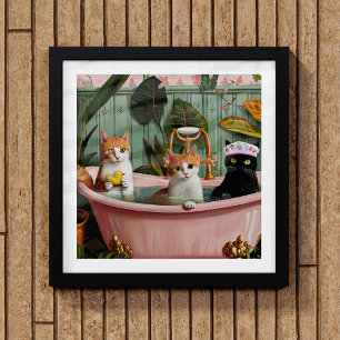 Purrs and Bubbles: A Cat-tastic Bath Scene Poster