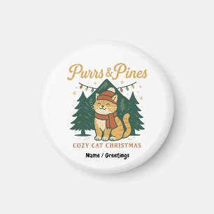 Purrs Pines Cute Cozy Cat Christmas Artwork Magnet