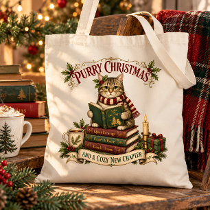 Purry Christmas Cosy Cat Book Lover Tote Bag