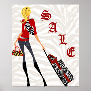 Purse Suitcase SALE Poster Zebra Leopard Red Tan