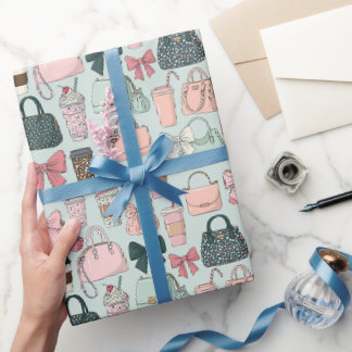 Purses, bows & lattes wrapping paper