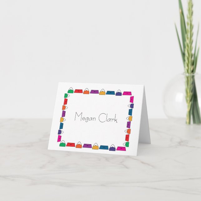 Purses Handbag Border Personalised Stationery Note Card (Front)