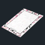 Purses Perfume Sunglasses & Lipstick Notepad<br><div class="desc">A notepad featuring a design consisting of pink and black retro cat eye  sunglasses,  pink change purses with grey polka dots,  pink clutch  purses with black bow,  pink lipsticks,  pink gemstones,  and bottle of  perfume with pink atomizer.  Personalise with your name.</div>