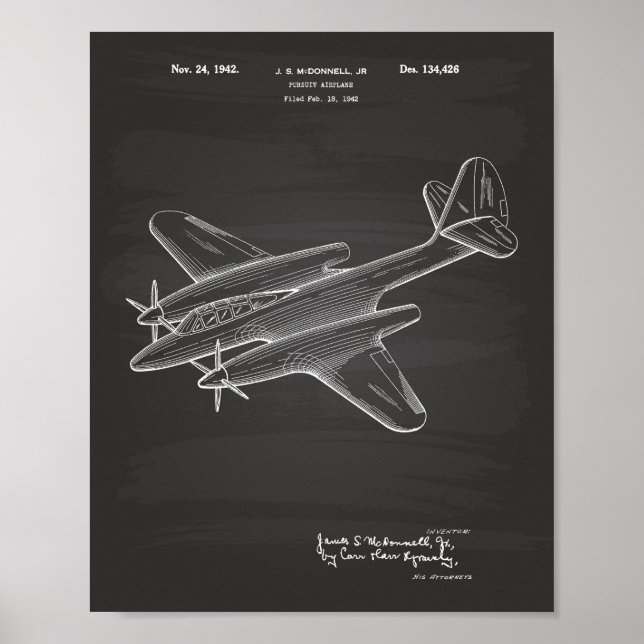 Pursuit Aeroplane 1942 Patent Art Chalkboard Poster (Front)