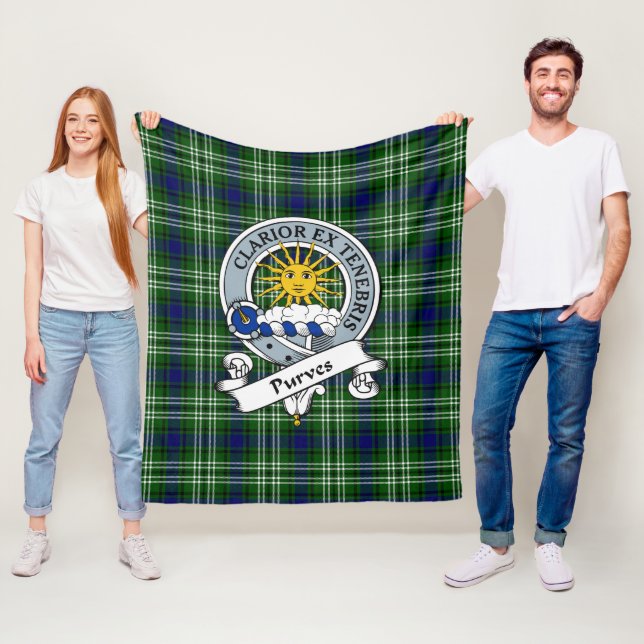 Purves Clan Badge Tartan Plaid Fleece Blanket (In Situ)