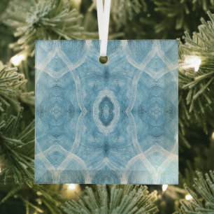 Push Blue Abstract Watercolor Art Glass Tree Decoration