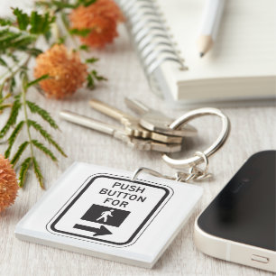 Push Button For Walk Pedestrian Crossing Sign  Key Ring