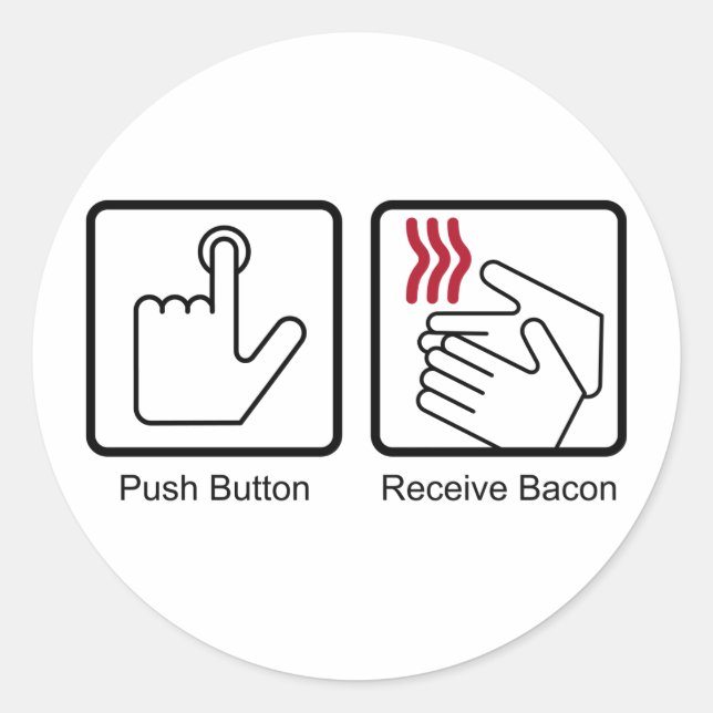 Push Button, Receive Bacon - Bacon Dispenser Classic Round Sticker (Front)