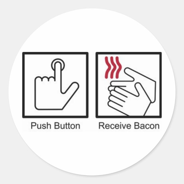 Push Button, Receive Bacon - Bacon Dispenser Classic Round Sticker (Front)