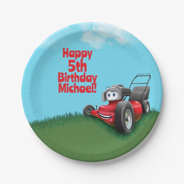 Push Lawn Mower Birthday Paper Plates Bowl (Front)