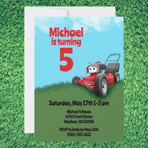 Push Lawn Mower Birthday Party Invitation