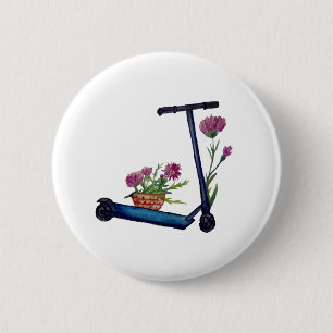 Push Scooter & Flowers Watercolor Art Badge