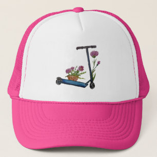 Push Scooter & Flowers Watercolor Art Cap