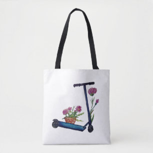 Push Scooter & Flowers Watercolor Art Tote Bag