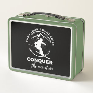 Push your boundaries, conquer the mountain" metal lunch box