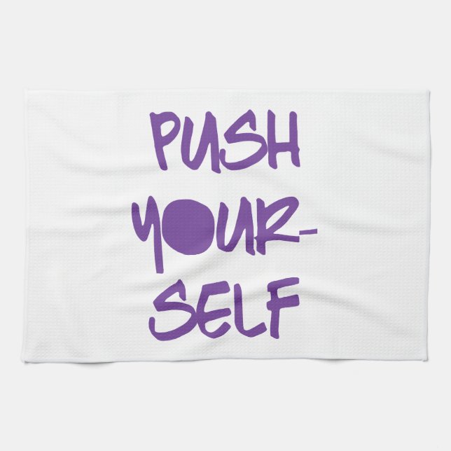 Push Yourself Motivational Workout Gym Tea Towel (Horizontal)