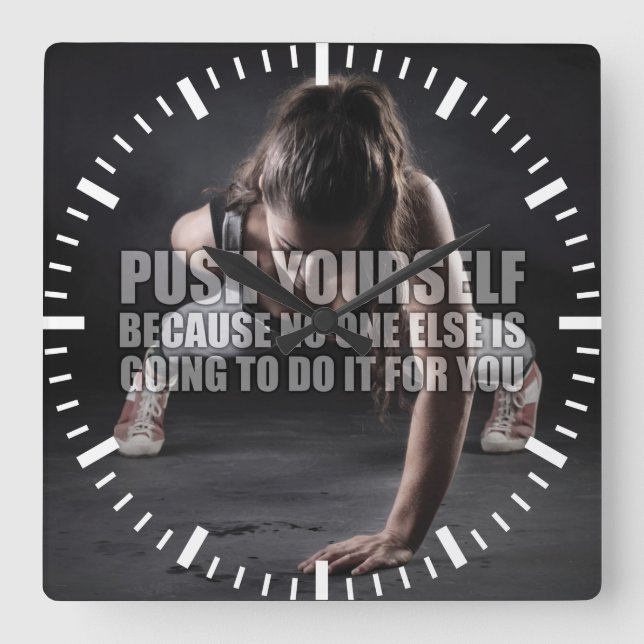 Push Yourself - Workout Motivational Square Wall Clock (Front)