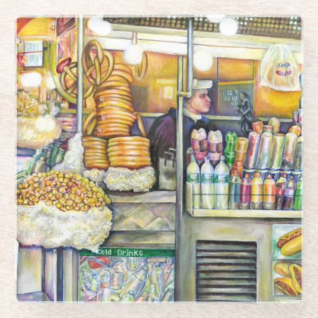 Pushcart Paradise Glass Coaster (Front)