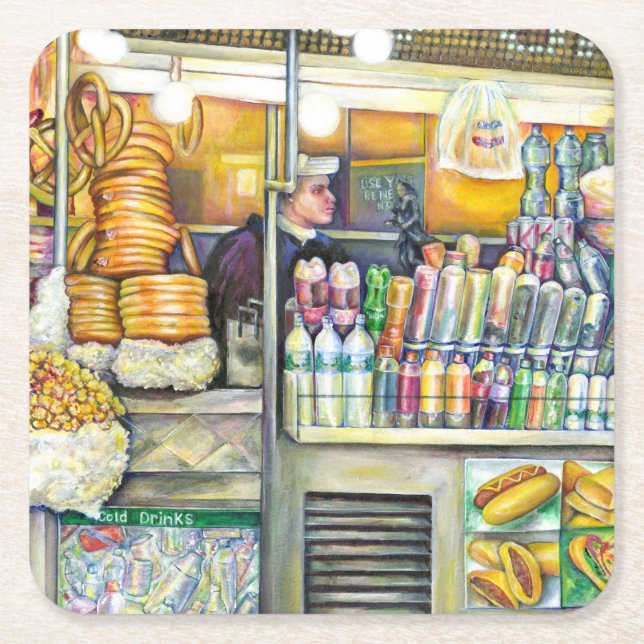 Pushcart Paradise Square Paper Coaster (Front)