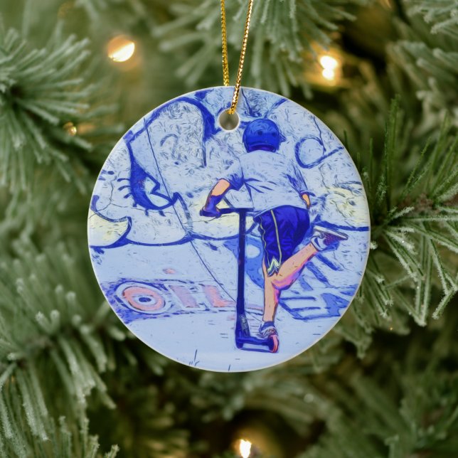 Pushin' It - Stunt Scooter Rider Ceramic Ornament (Tree)