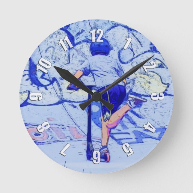 Pushin' It - Stunt Scooter Rider  Round Clock (Front)