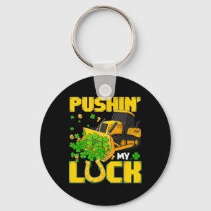 Pushin My Luck Contruction Truck Shamrock St Patri Key Ring