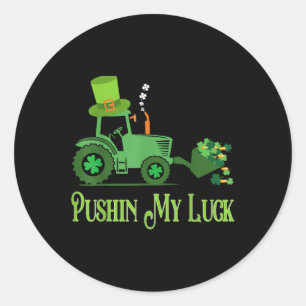 Pushin My Luck St. Patricks Day Shamrock Irish Boy Classic Round Sticker