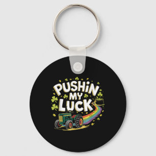Pushin My Luck Tractor Clover St Patricks Day Fun Key Ring