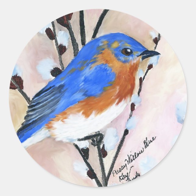Pussy Willow Blue Classic Round Sticker (Front)
