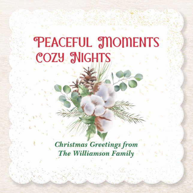 Pussy Willow Catkin Bouquet Christmas Paper Coaster (Front)